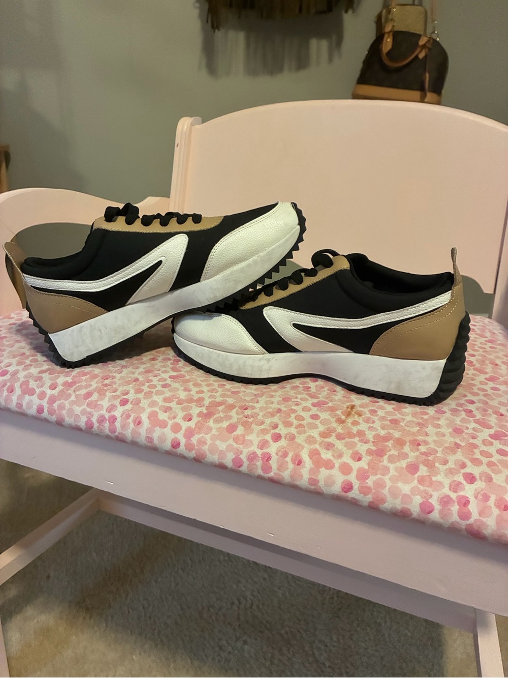 Dolce Vita Boss Black, White & Tan Women's Runner Sneaker
